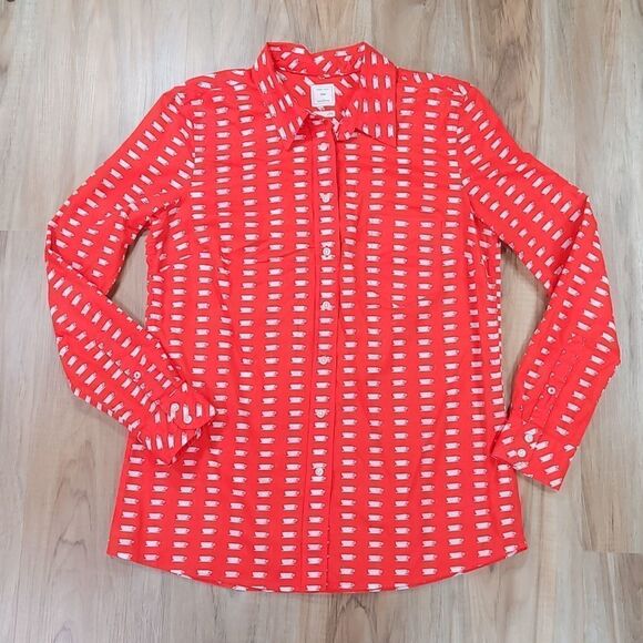 🔺️Gap Orange Teacup/Coffee Cup Boyfriend Buttoned Long Sleeve Shirt Medium - Picture 2 of 12